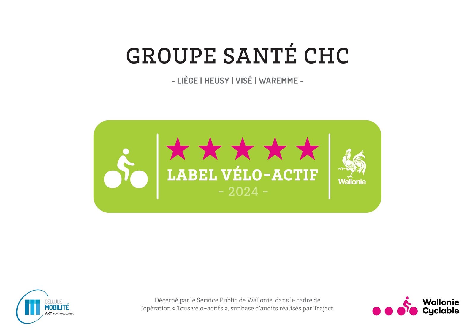 Label vélo-actif: le Groupe santé CHC décroche sa 5e étoile!